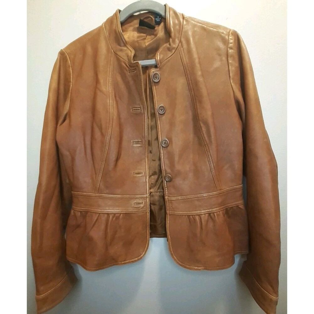 a.n.a Women's Brown Button Front Lined Short Jacket Long Sleeve Size M
